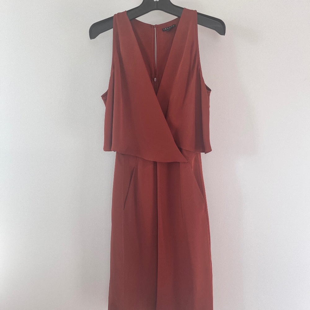 Theory Osteen burnt orange Silk Knee Length Dress sz 4
